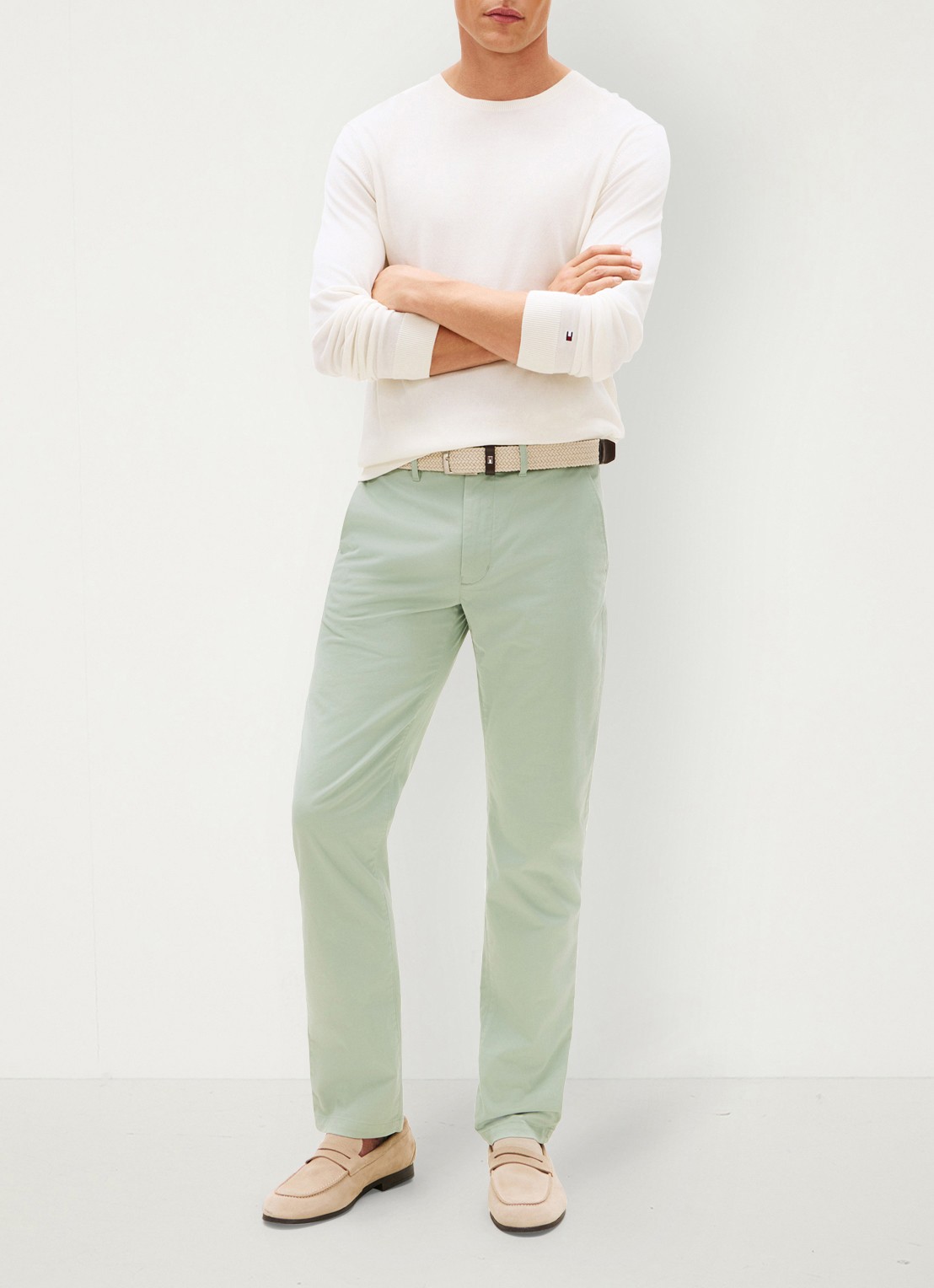Tommy Hilfiger Straight fit chino met steekzakken - voorkant 2 lichtgroen