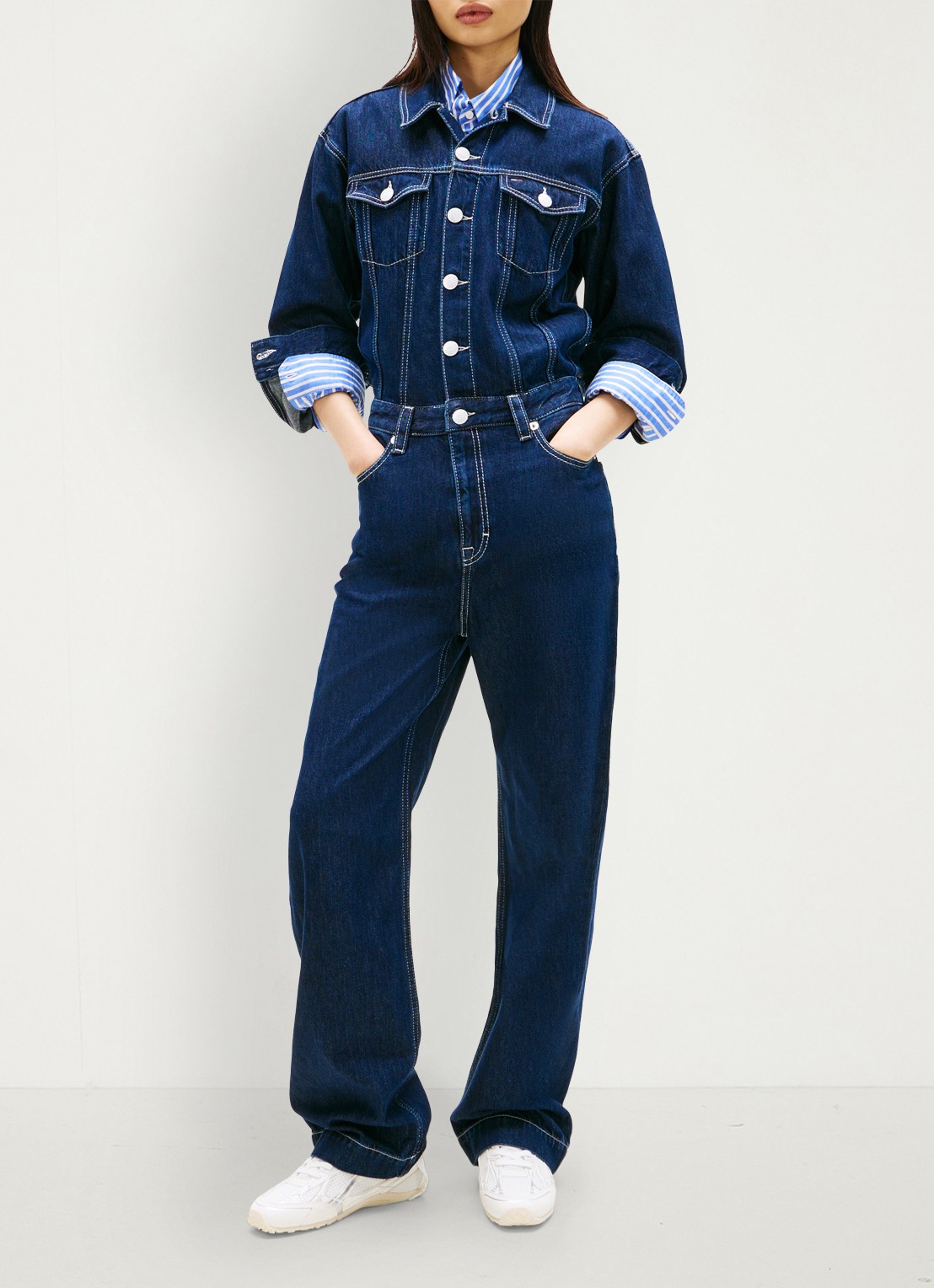 Tommy Hilfiger Straight fit jumpsuit in katoenblend - voorkant 2 jeans