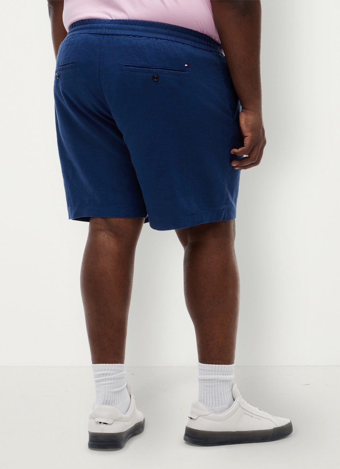 Tommy Hilfiger Straight fit korte broek in linnenblend - achterkant donkerblauw