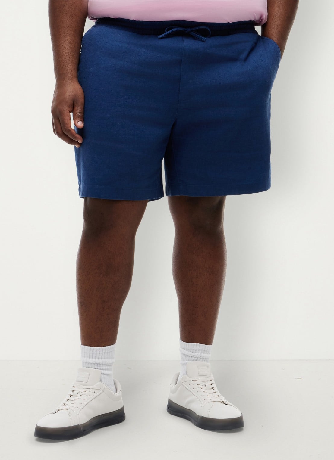 Tommy Hilfiger Straight fit korte broek in linnenblend - detail 4 donkerblauw