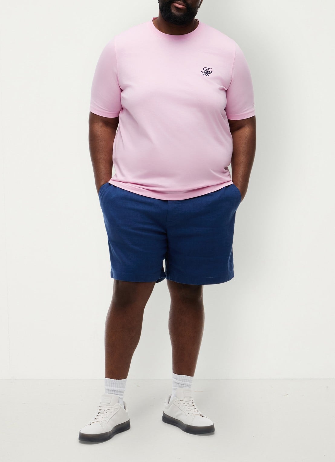 Tommy Hilfiger Straight fit korte broek in linnenblend - voorkant 3 donkerblauw