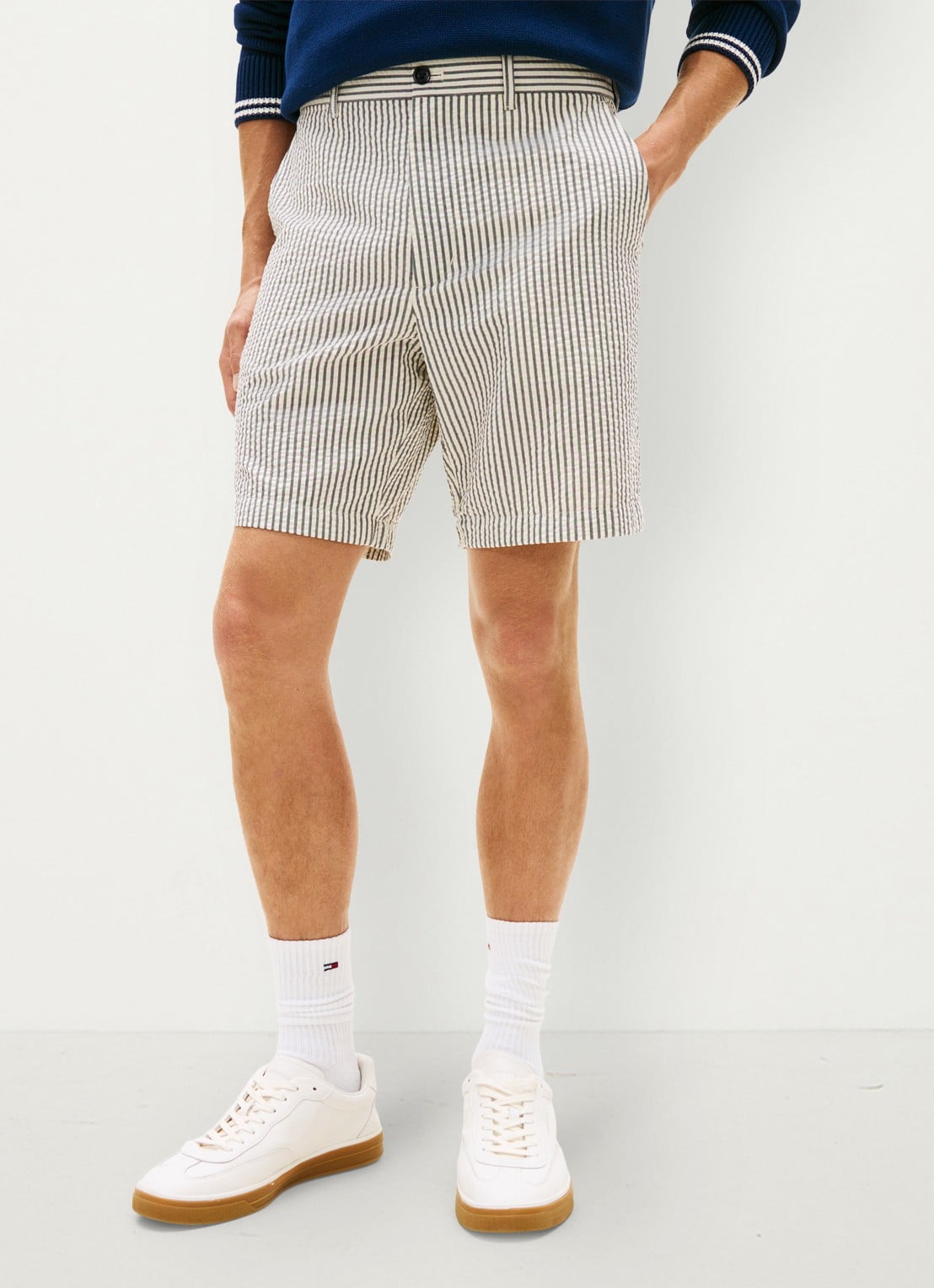 Tommy Hilfiger Straight fit korte broek met streepprint - detail 3 grijs