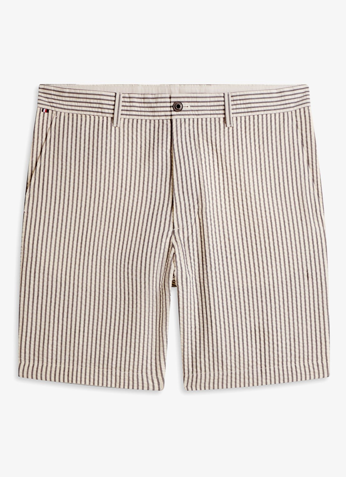 Tommy Hilfiger Straight fit korte broek met streepprint - voorkant grijs