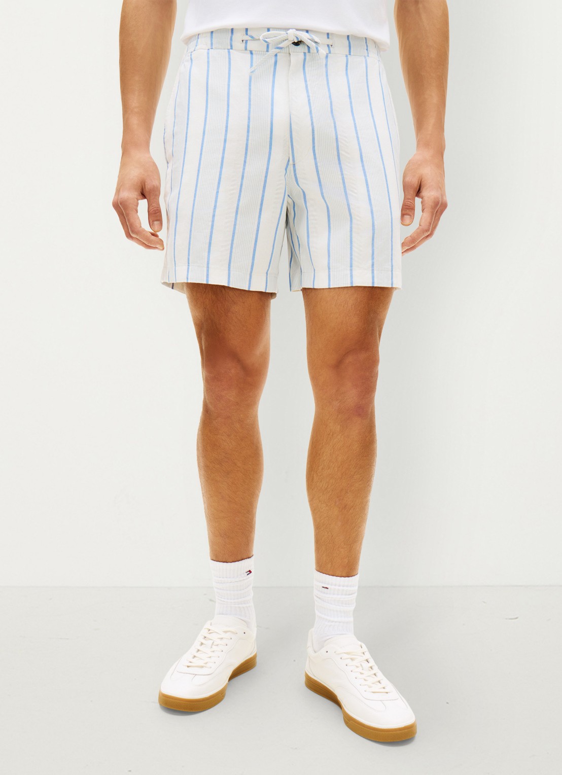 Tommy Hilfiger Straight fit korte broek met streepprint - detail 4 blauw