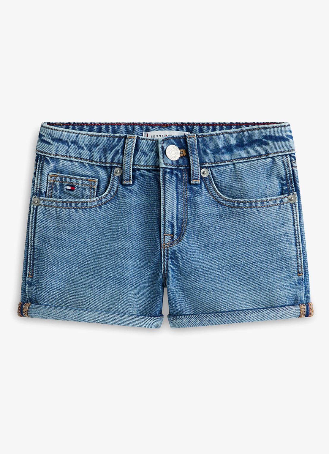 Tommy Hilfiger Straight fit korte broek van denim - voorkant indigo