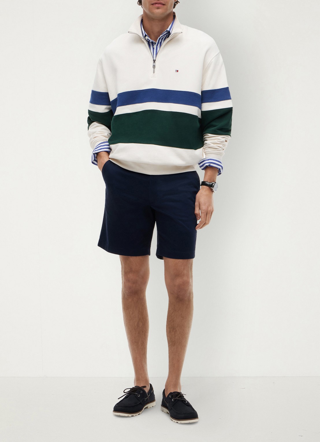 Tommy Hilfiger Straight fit korte chino in katoenblend - voorkant 3 donkerblauw