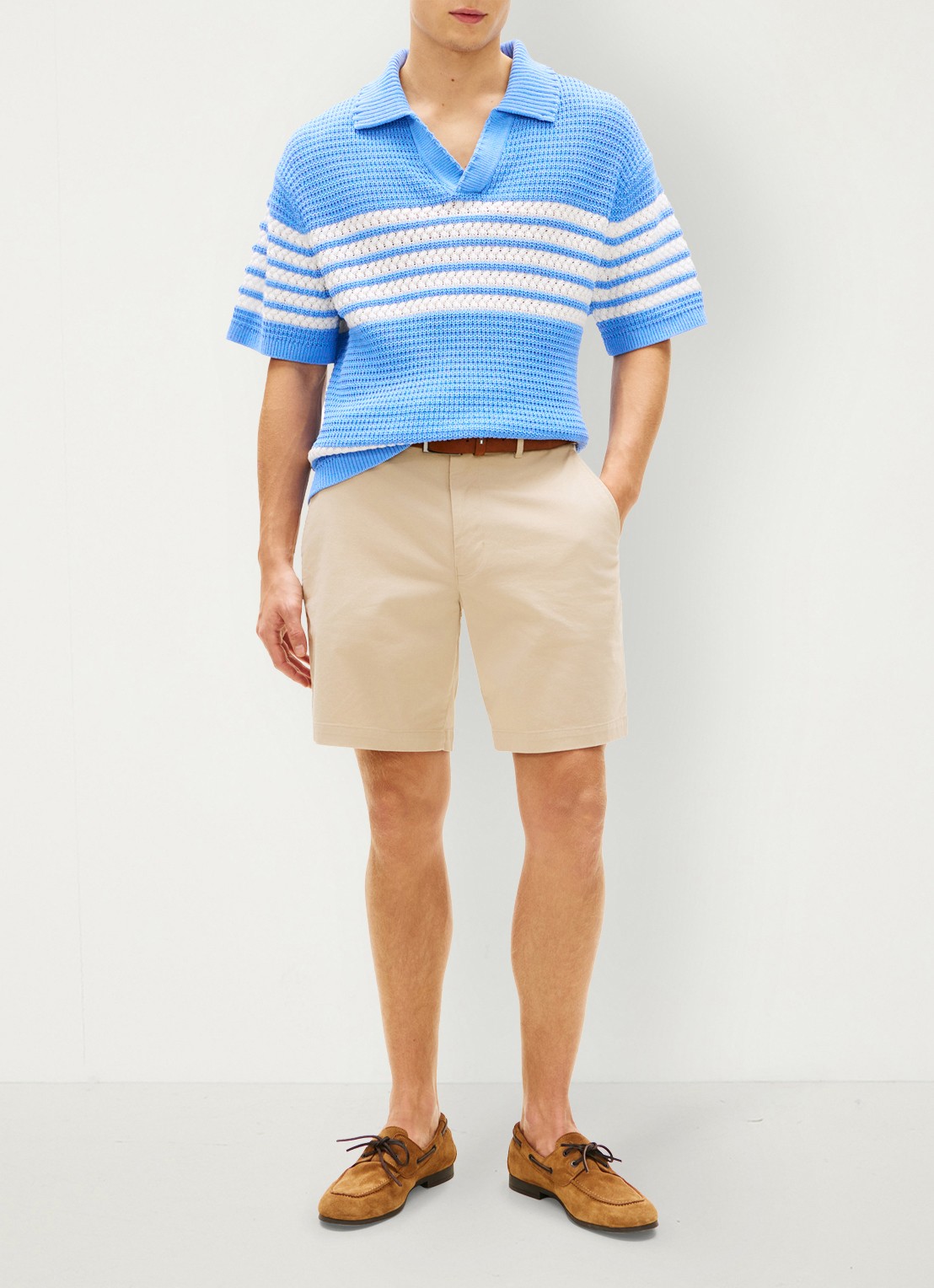 Tommy Hilfiger Straight fit korte chino in katoenblend - voorkant 5 beige