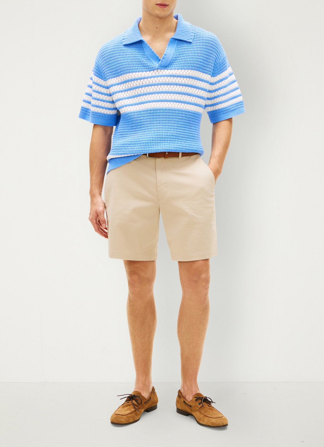 Tommy Hilfiger Straight fit korte chino in katoenblend - voorkant 2 beige