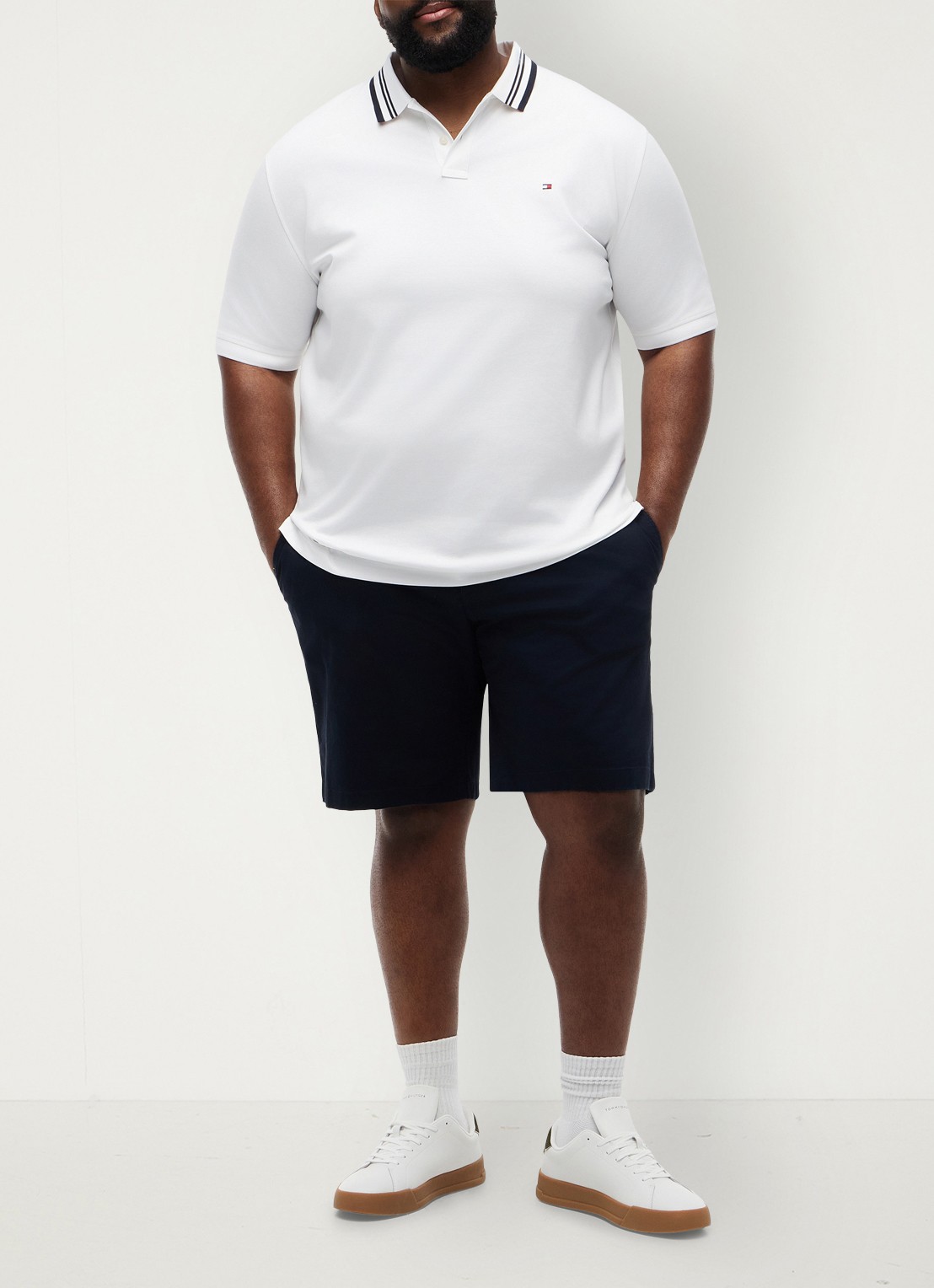Tommy Hilfiger Straight fit korte chino in katoenblend - voorkant 2 donkerblauw