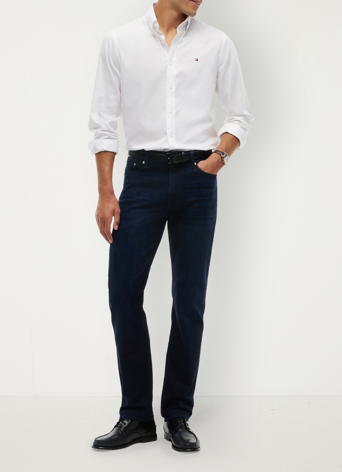 Tommy Hilfiger Straight leg jeans met steekzakken - voorkant 7 donkerblauw