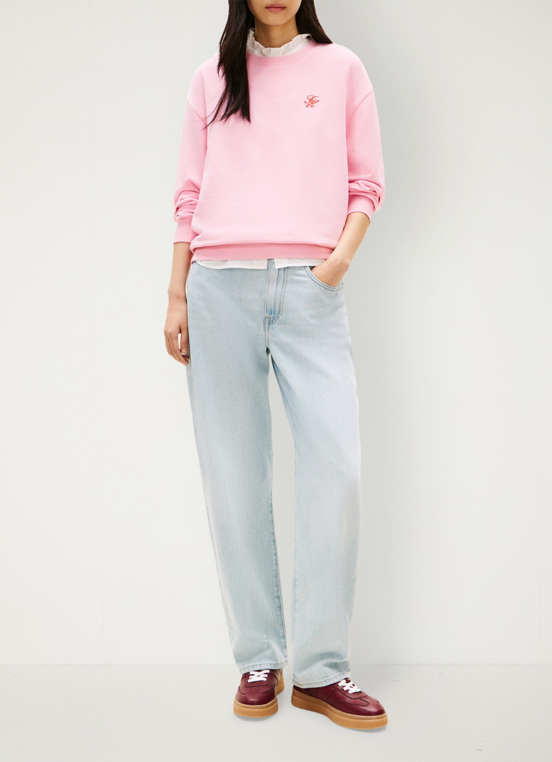 Tommy Hilfiger Sweater in katoenblend - voorkant 3 roze