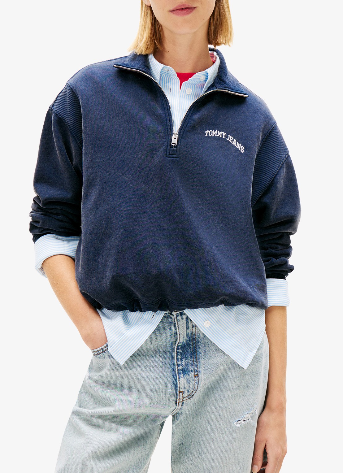 Tommy Hilfiger Sweater in katoenblend - detail 3 donkerblauw