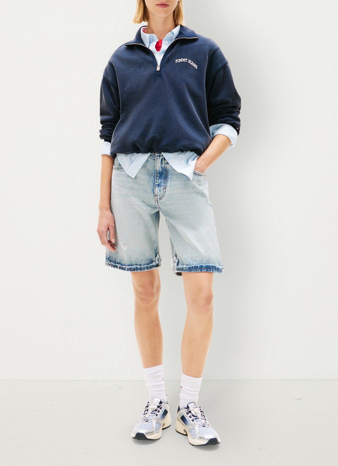 Tommy Hilfiger Sweater in katoenblend - voorkant 2 donkerblauw