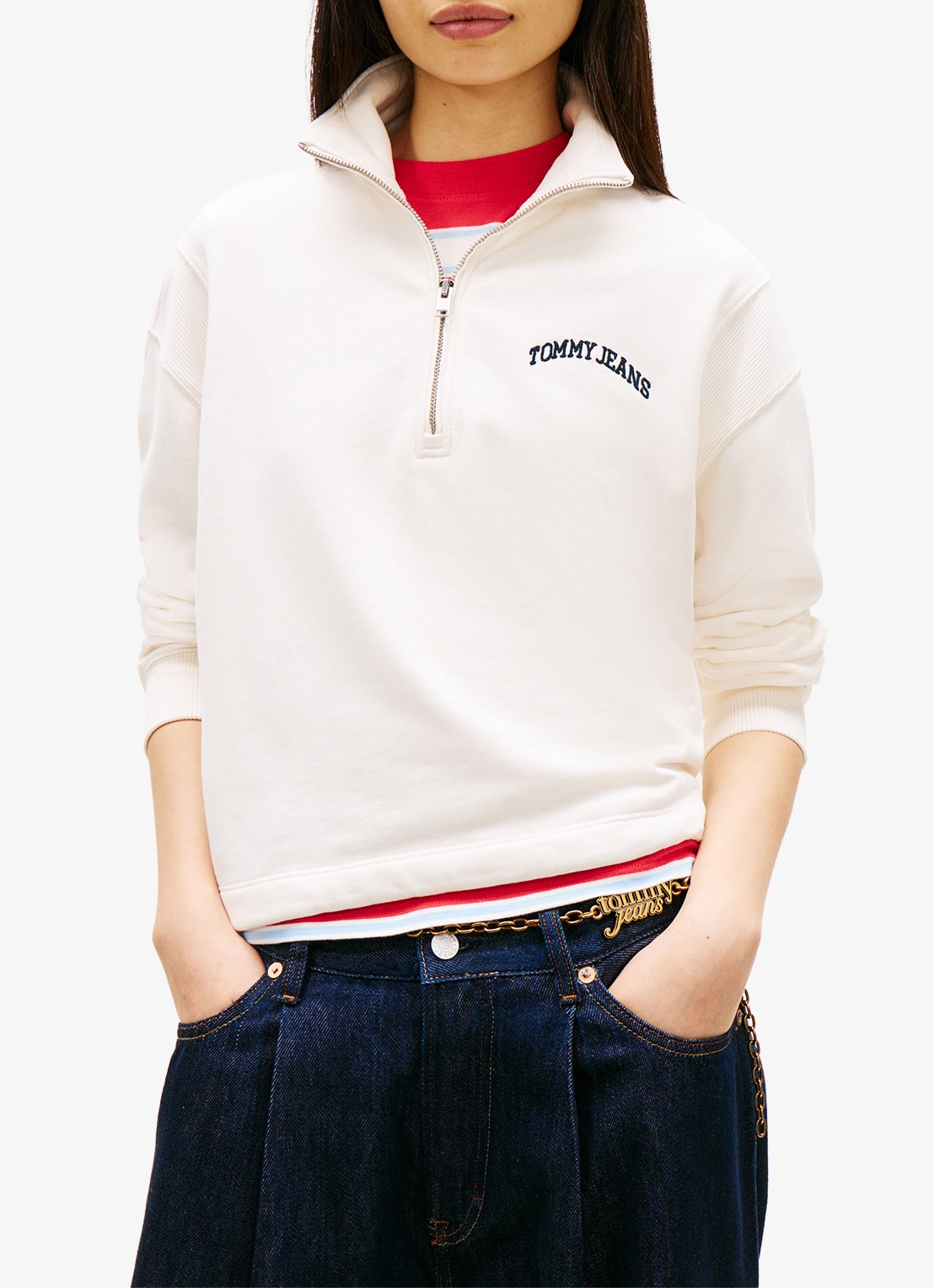 Tommy Hilfiger Sweater in katoenblend - detail gebroken wit