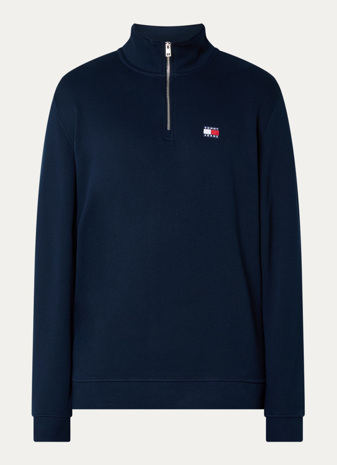 Tommy Hilfiger Sweater met halve rits en logo - voorkant 2 donkerblauw