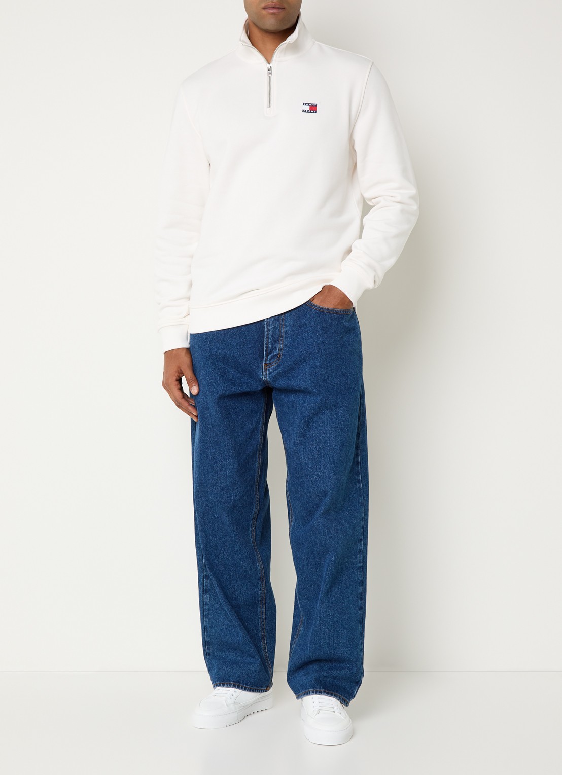 Tommy Hilfiger Sweater met halve rits en logo - voorkant 4 wit