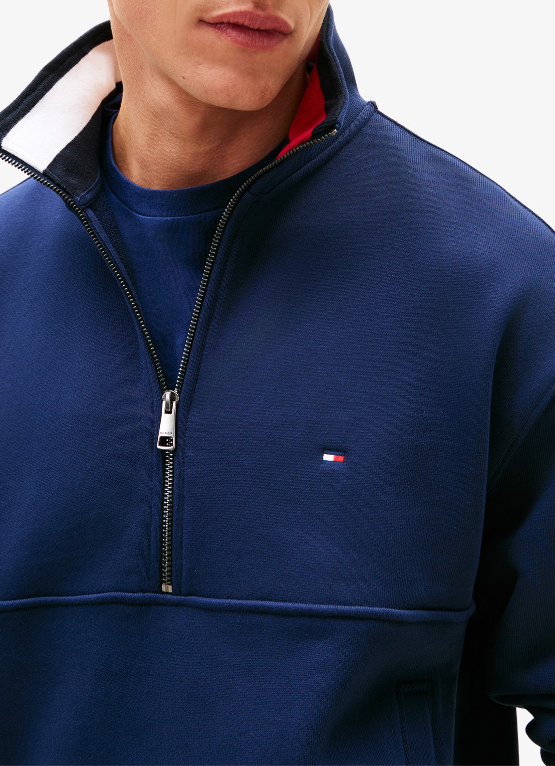 Tommy Hilfiger Sweater met halve rits en logoborduring - detail 2 donkerblauw