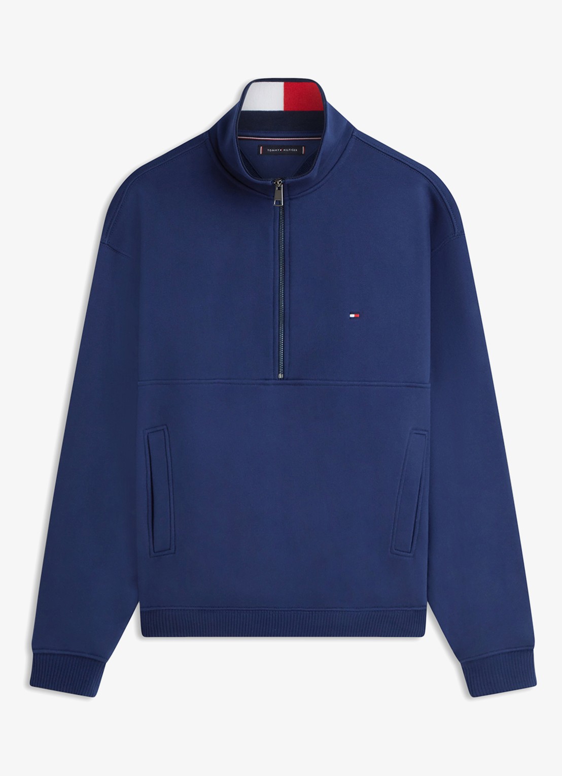 Tommy Hilfiger Sweater met halve rits en logoborduring - voorkant 3 donkerblauw
