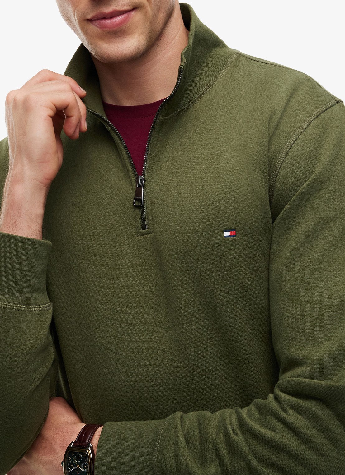 Tommy Hilfiger Sweater met halve rits en logoborduring - detail 2 huntsman green-mt1