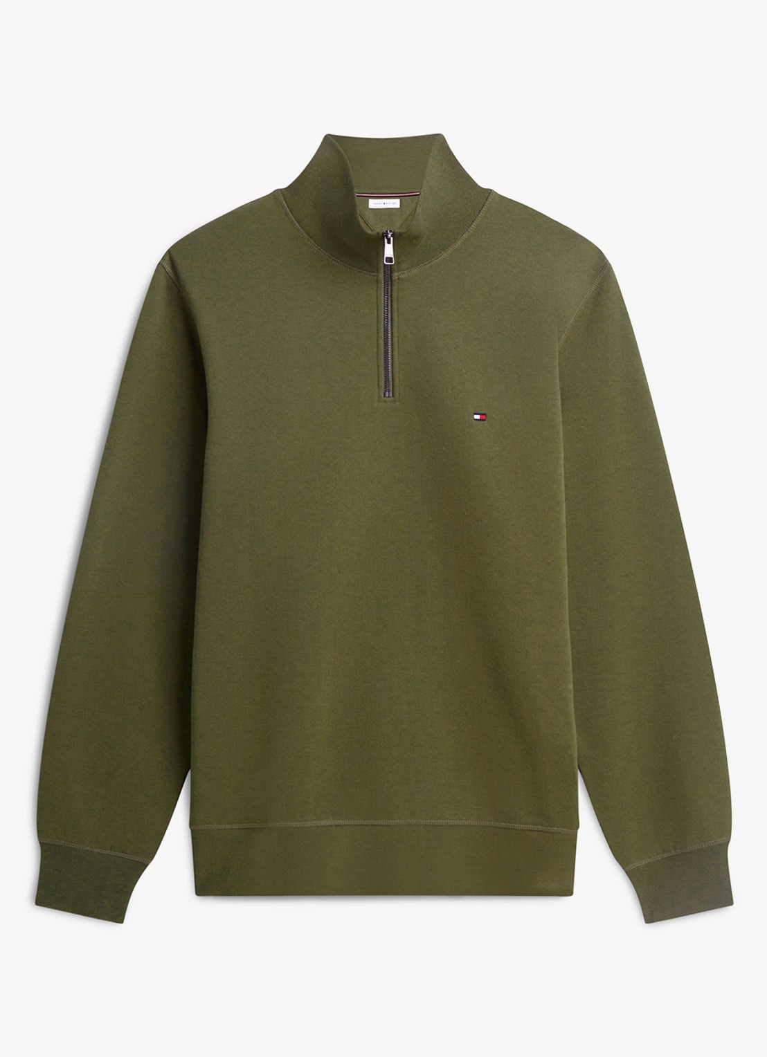 Tommy Hilfiger Sweater met halve rits en logoborduring - voorkant 3 huntsman green-mt1
