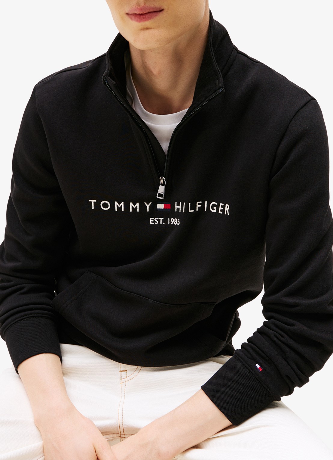 Tommy Hilfiger Sweater met halve rits en logoborduring - detail 4 zwart