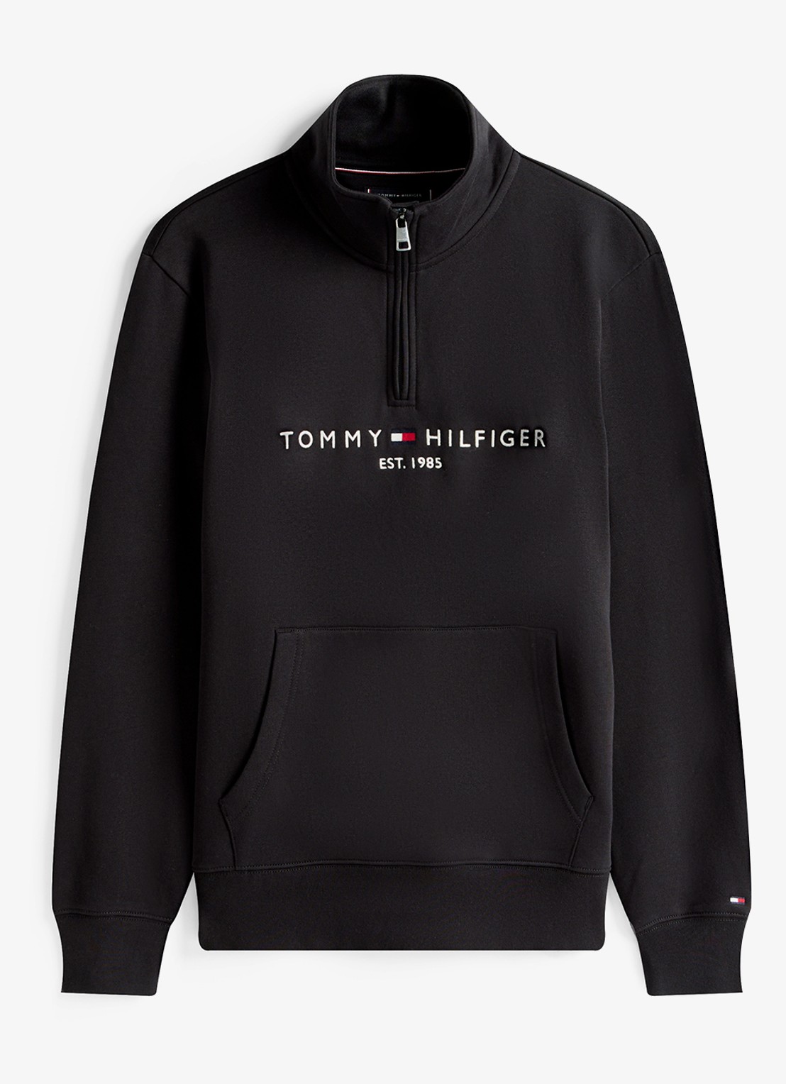 Tommy Hilfiger Sweater met halve rits en logoborduring - voorkant zwart