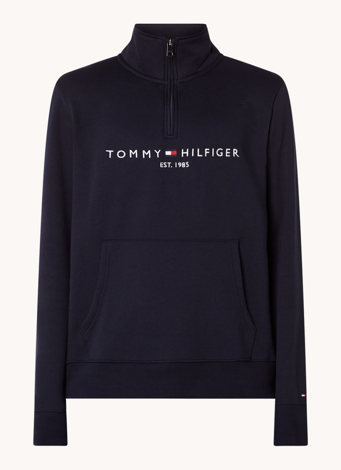 Tommy Hilfiger Sweater met halve rits en logoborduring - voorkant 3 lichtblauw