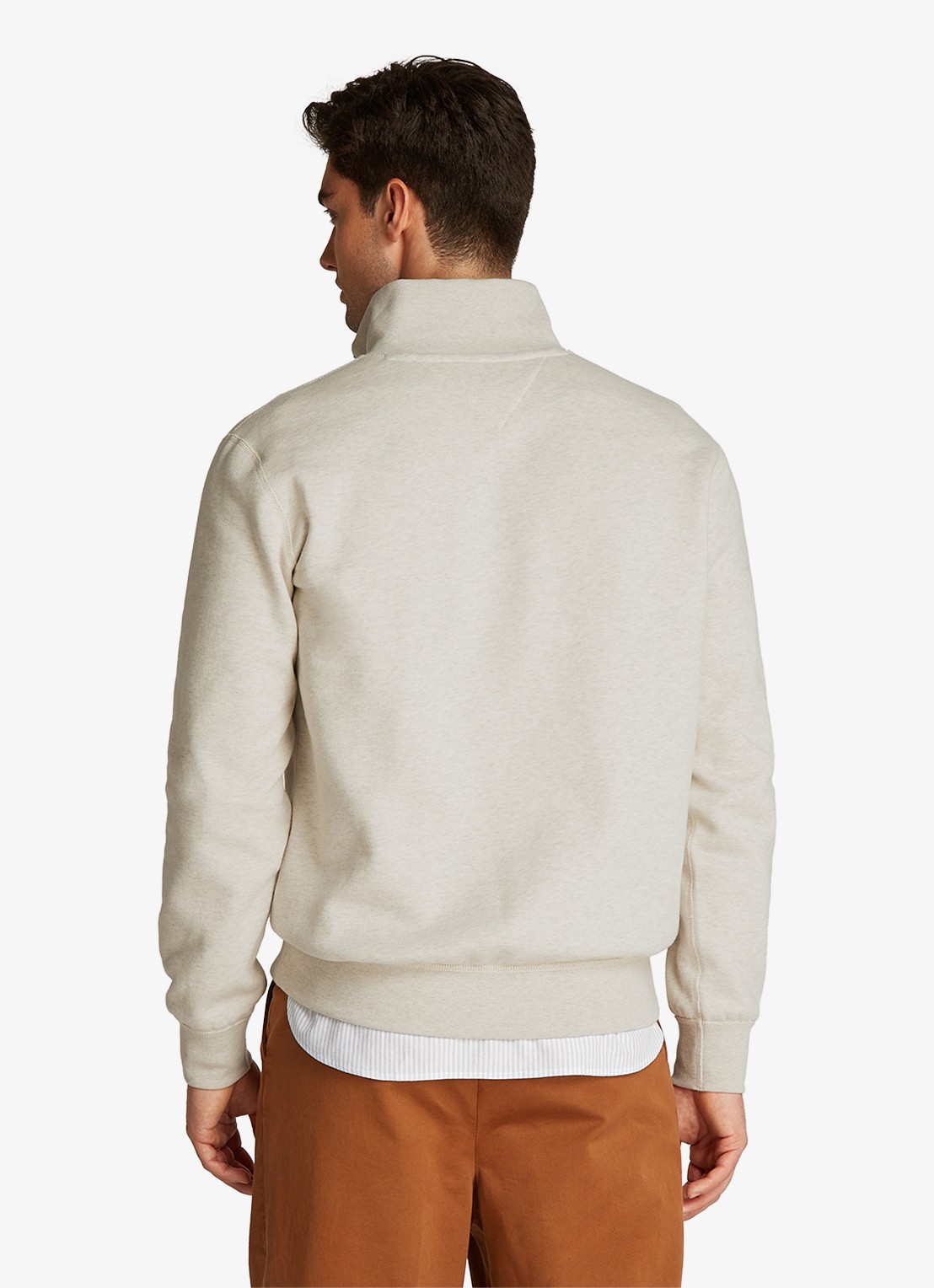 Tommy Hilfiger Sweater met halve rits en logoborduring - achterkant beige