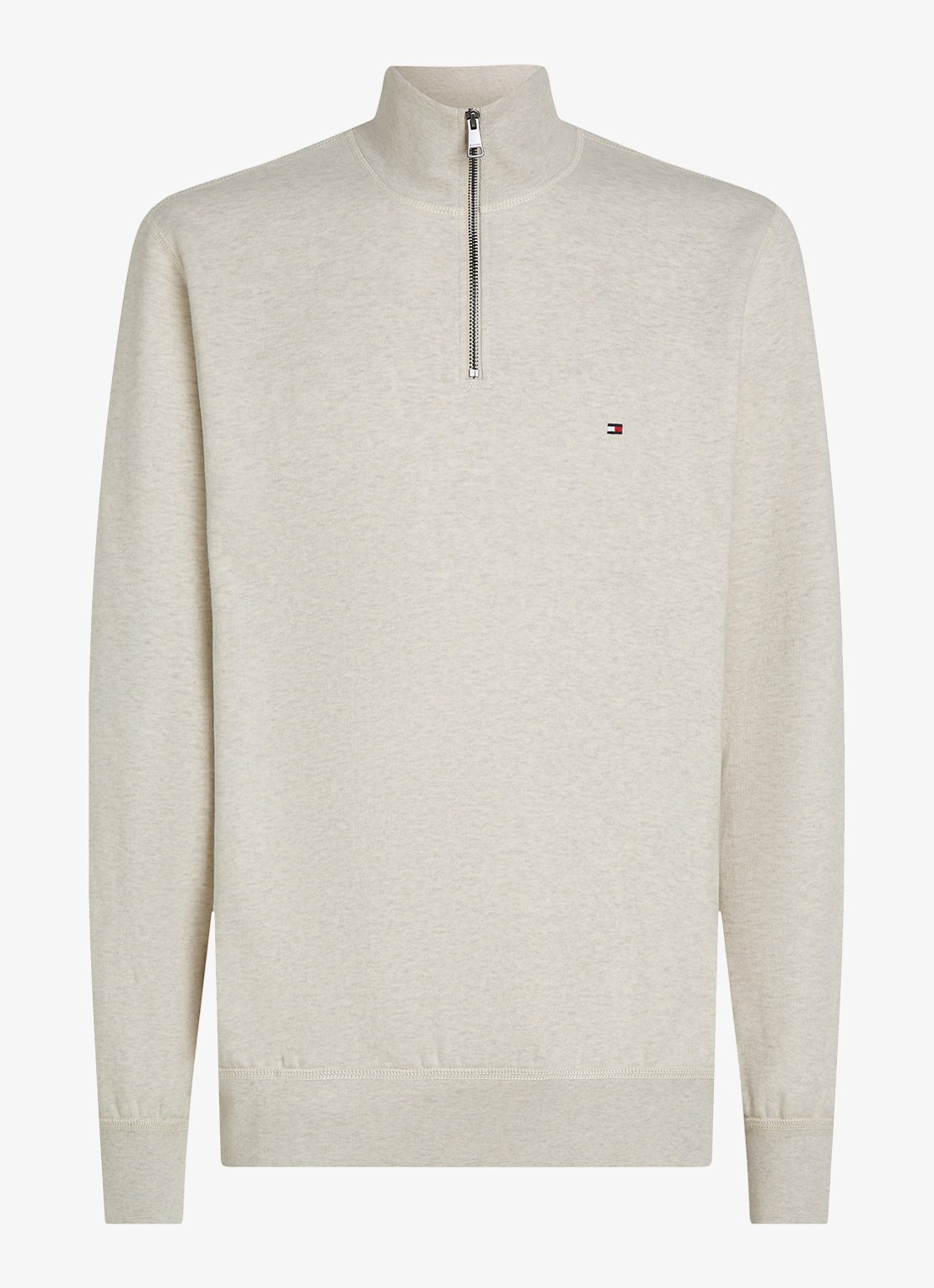 Tommy Hilfiger Sweater met halve rits en logoborduring - voorkant 2 beige