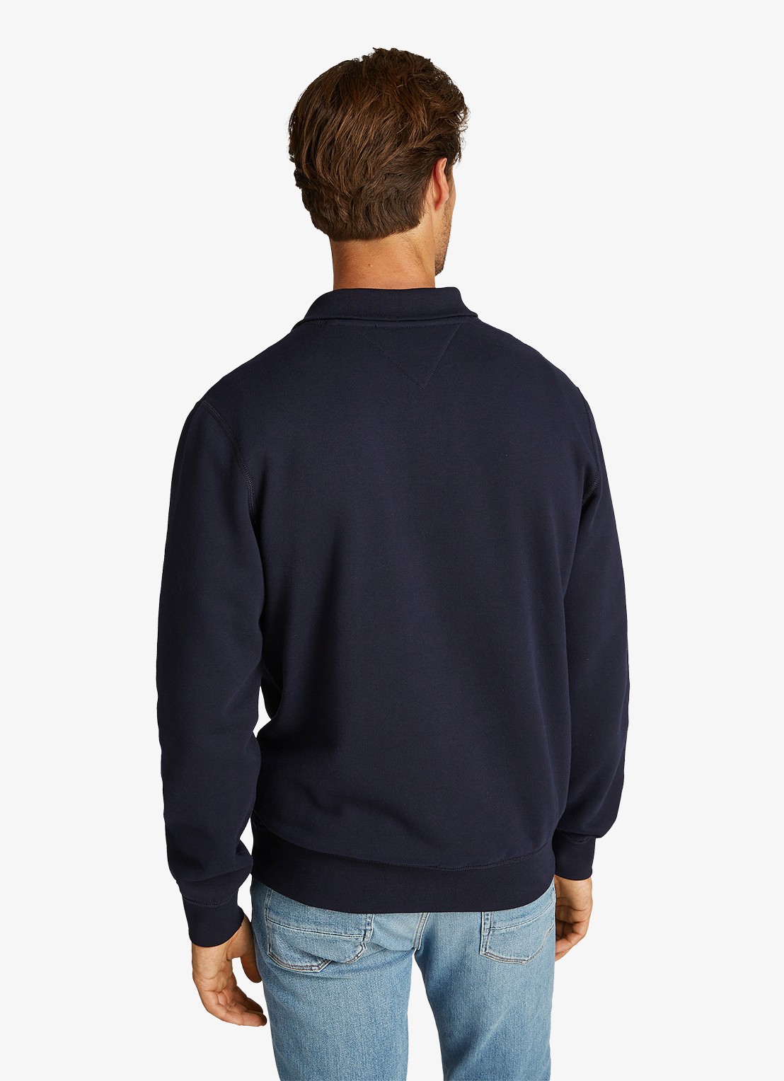 Tommy Hilfiger Sweater met halve rits en logoborduring - achterkant 3 donkerblauw