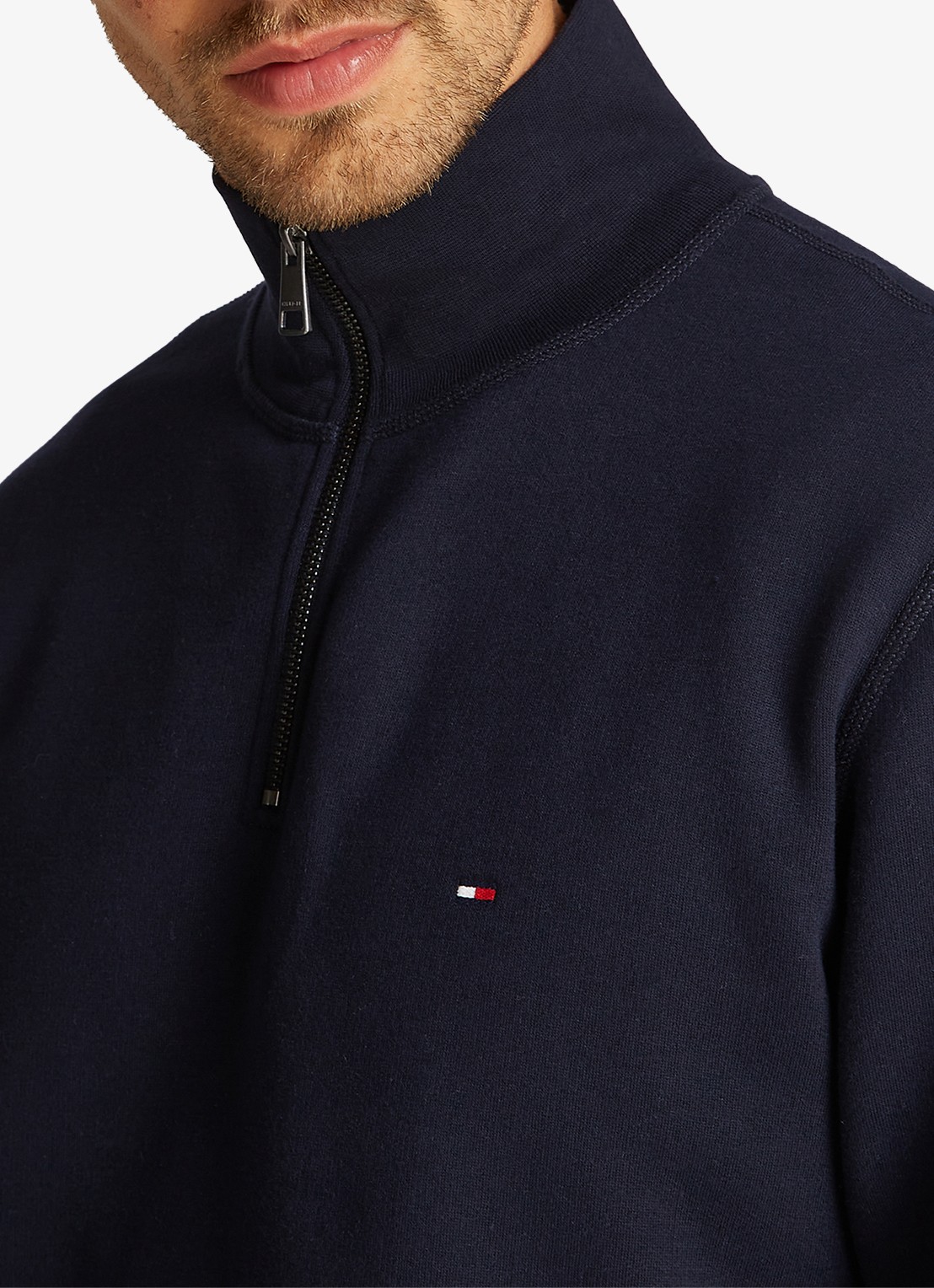 Tommy Hilfiger Sweater met halve rits en logoborduring - detail 2 donkerblauw