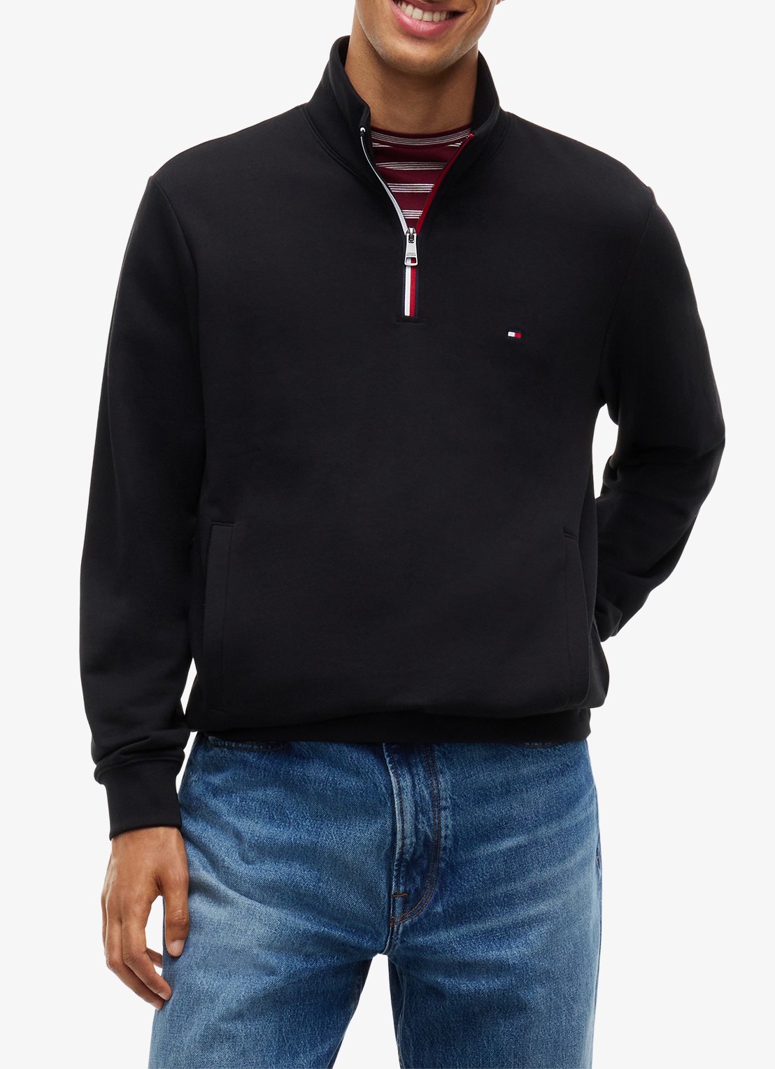 Tommy Hilfiger Sweater met halve rits - detail zwart