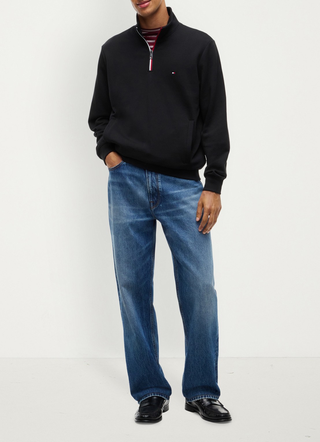 Tommy Hilfiger Sweater met halve rits - voorkant 5 zwart