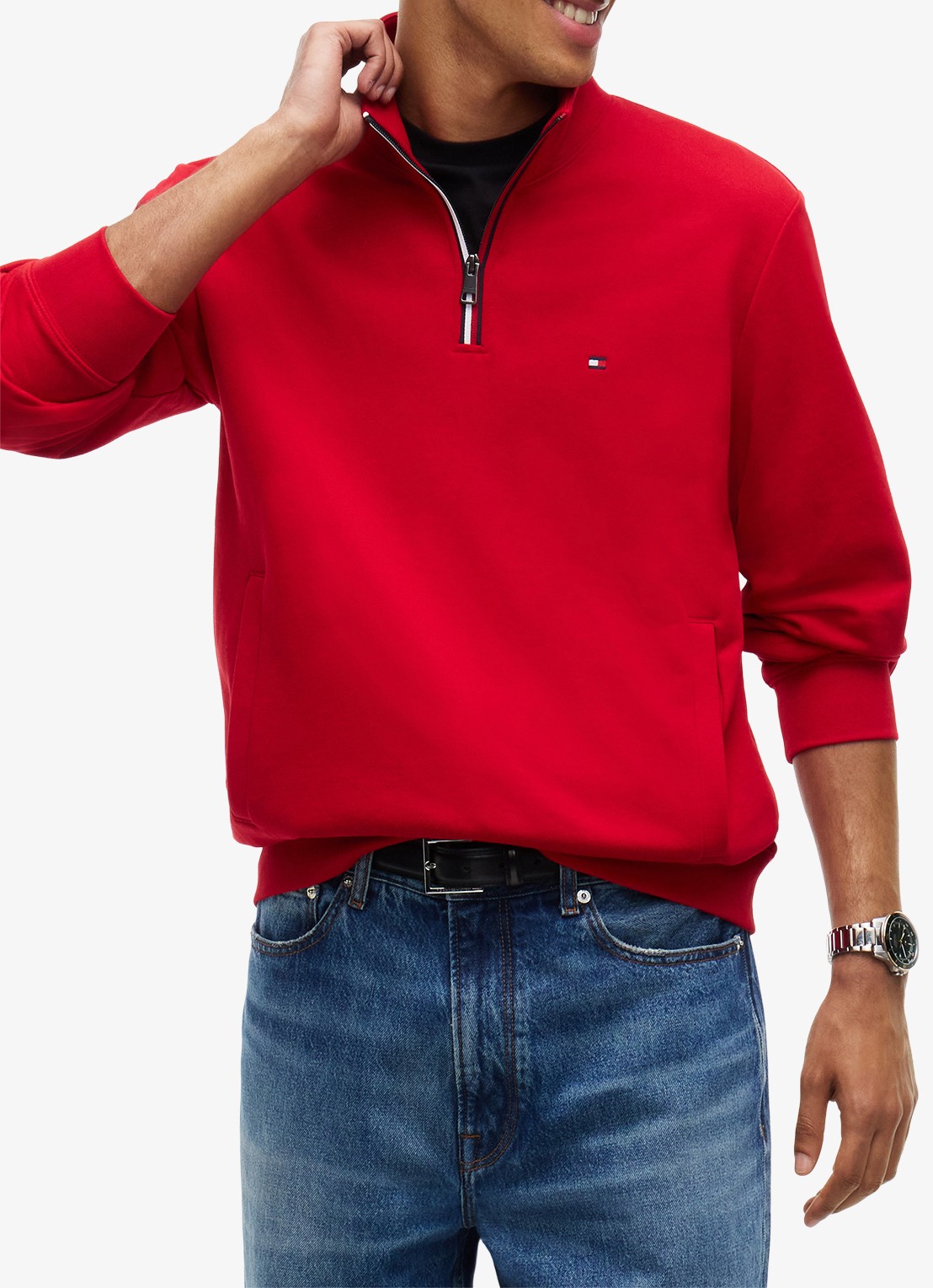 Tommy Hilfiger Sweater met halve rits - detail rood