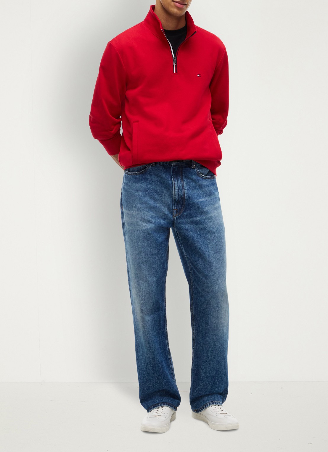 Tommy Hilfiger Sweater met halve rits - voorkant 5 rood