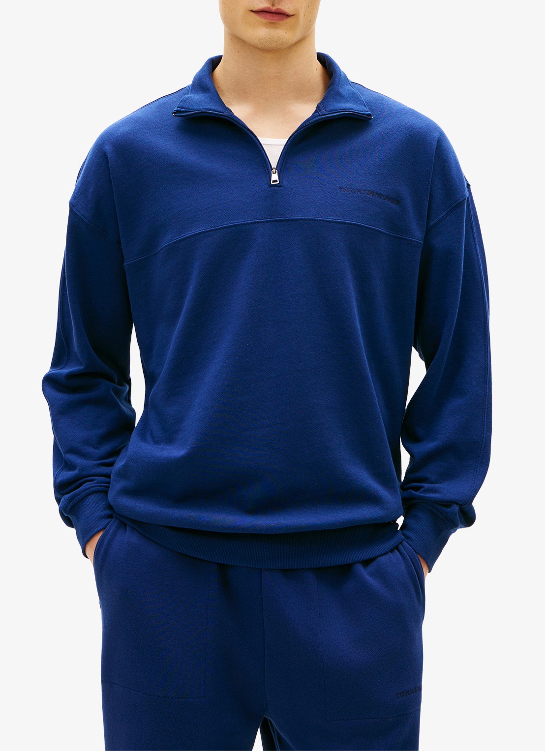 Tommy Hilfiger Sweater met halve rits - detail 3 kobaltblauw