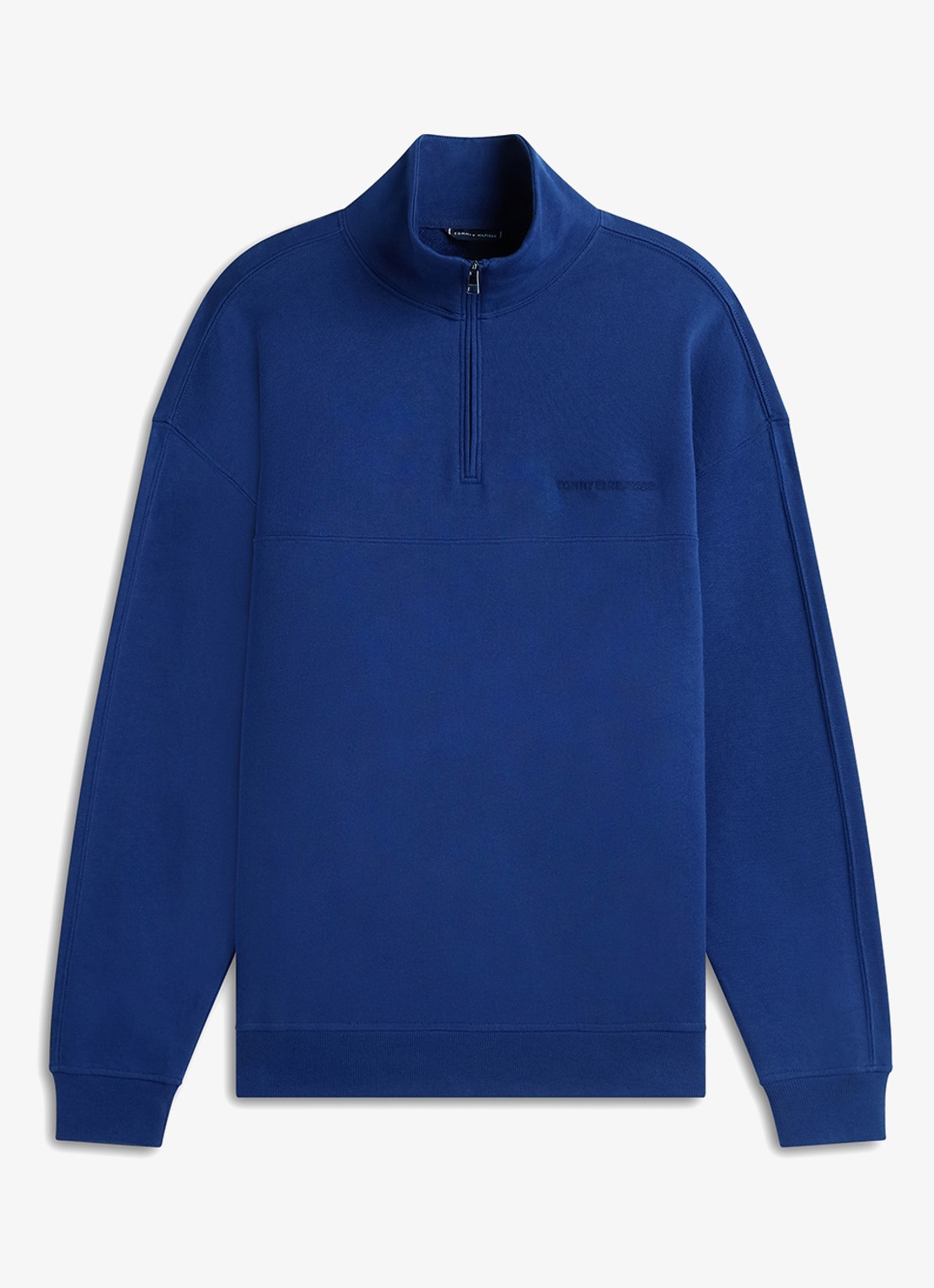 Tommy Hilfiger Sweater met halve rits - voorkant kobaltblauw