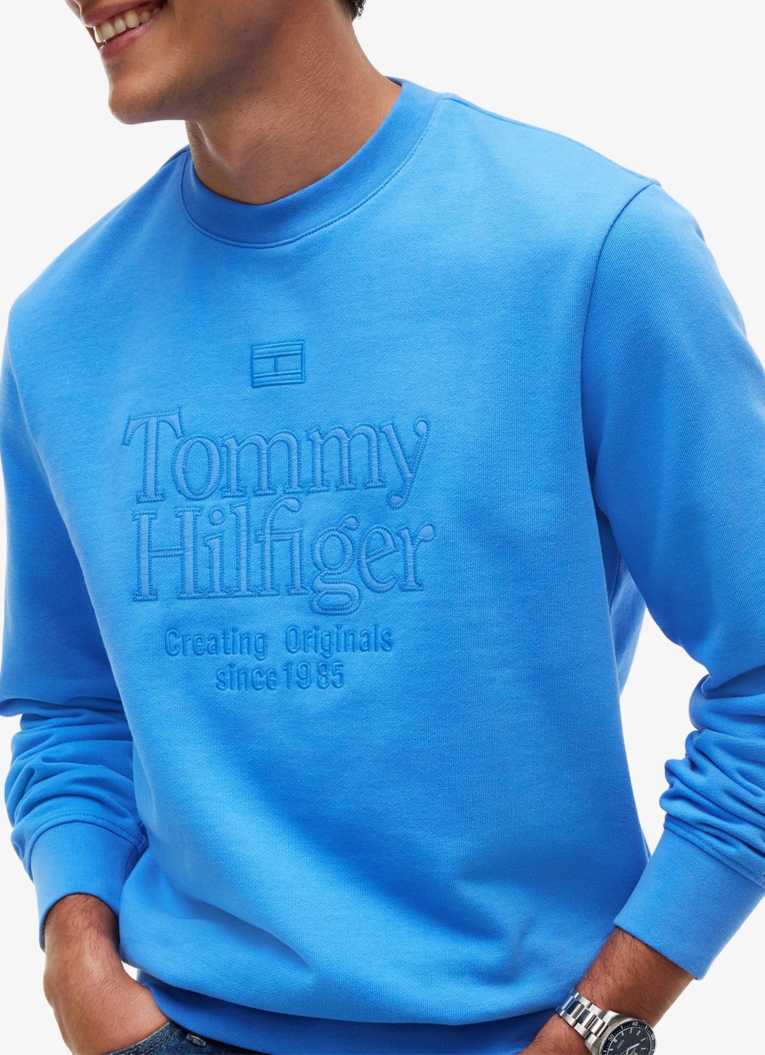 Tommy Hilfiger Sweater met logo - detail 2 middenblauw