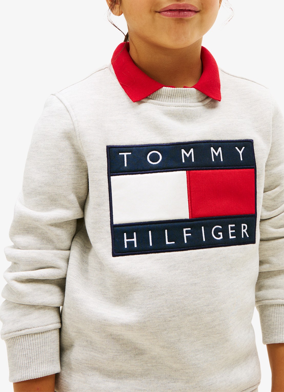Tommy Hilfiger Sweater met logo - detail 3 lichtgrijs