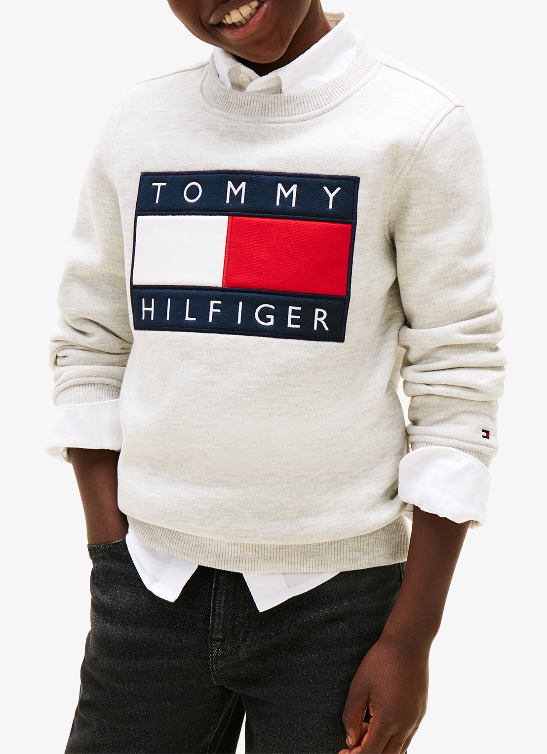 Tommy Hilfiger Sweater met logo - detail 4 lichtgrijs