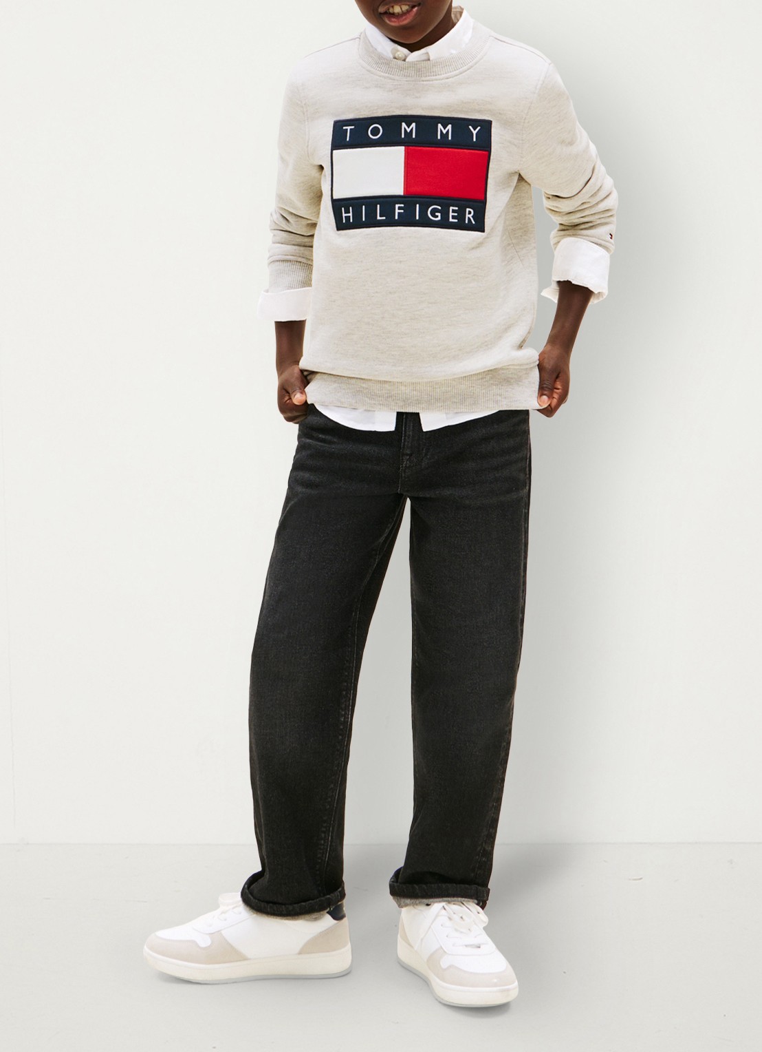 Tommy Hilfiger Sweater met logo - detail 5 lichtgrijs