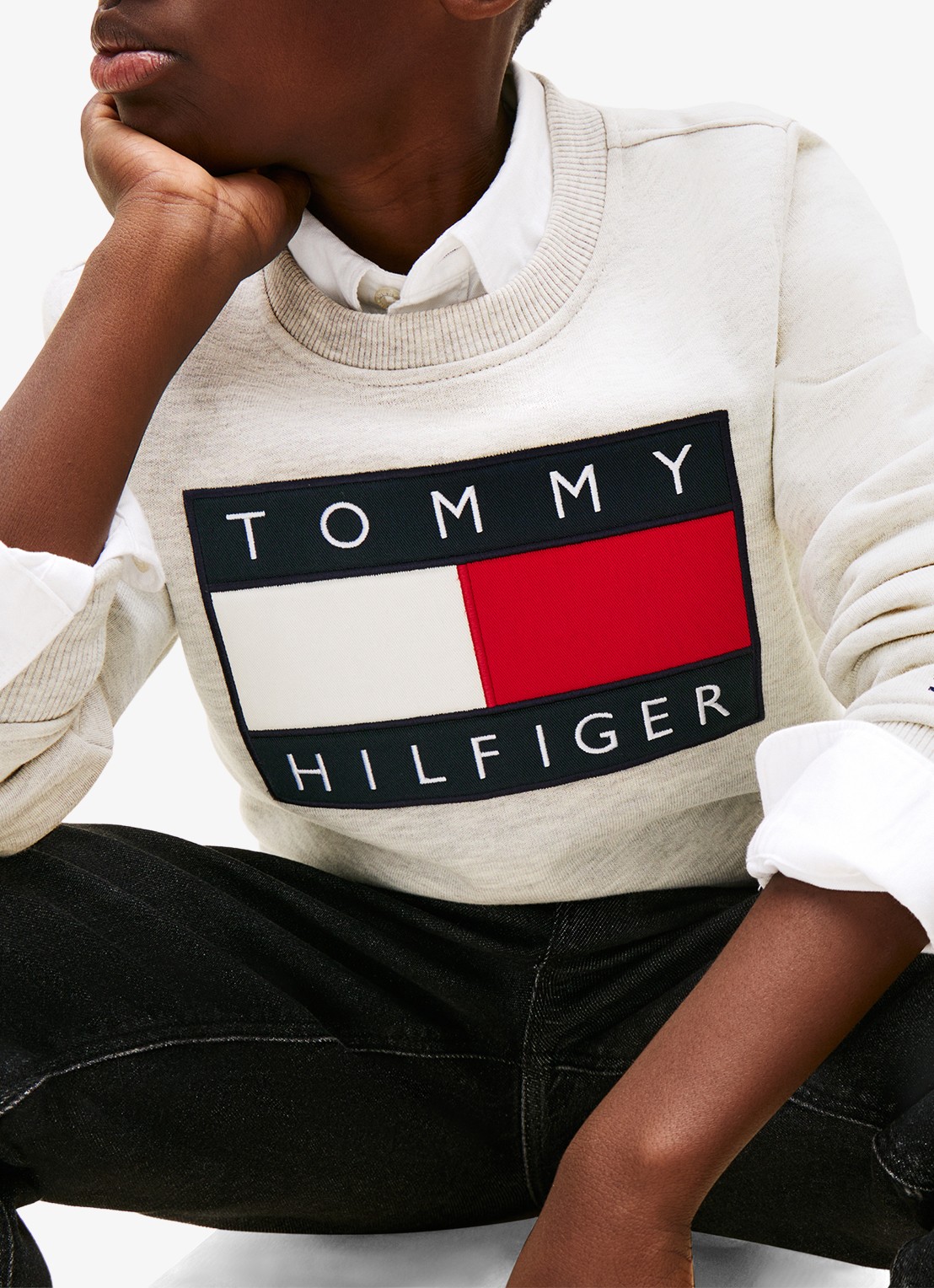 Tommy Hilfiger Sweater met logo - detail 6 lichtgrijs