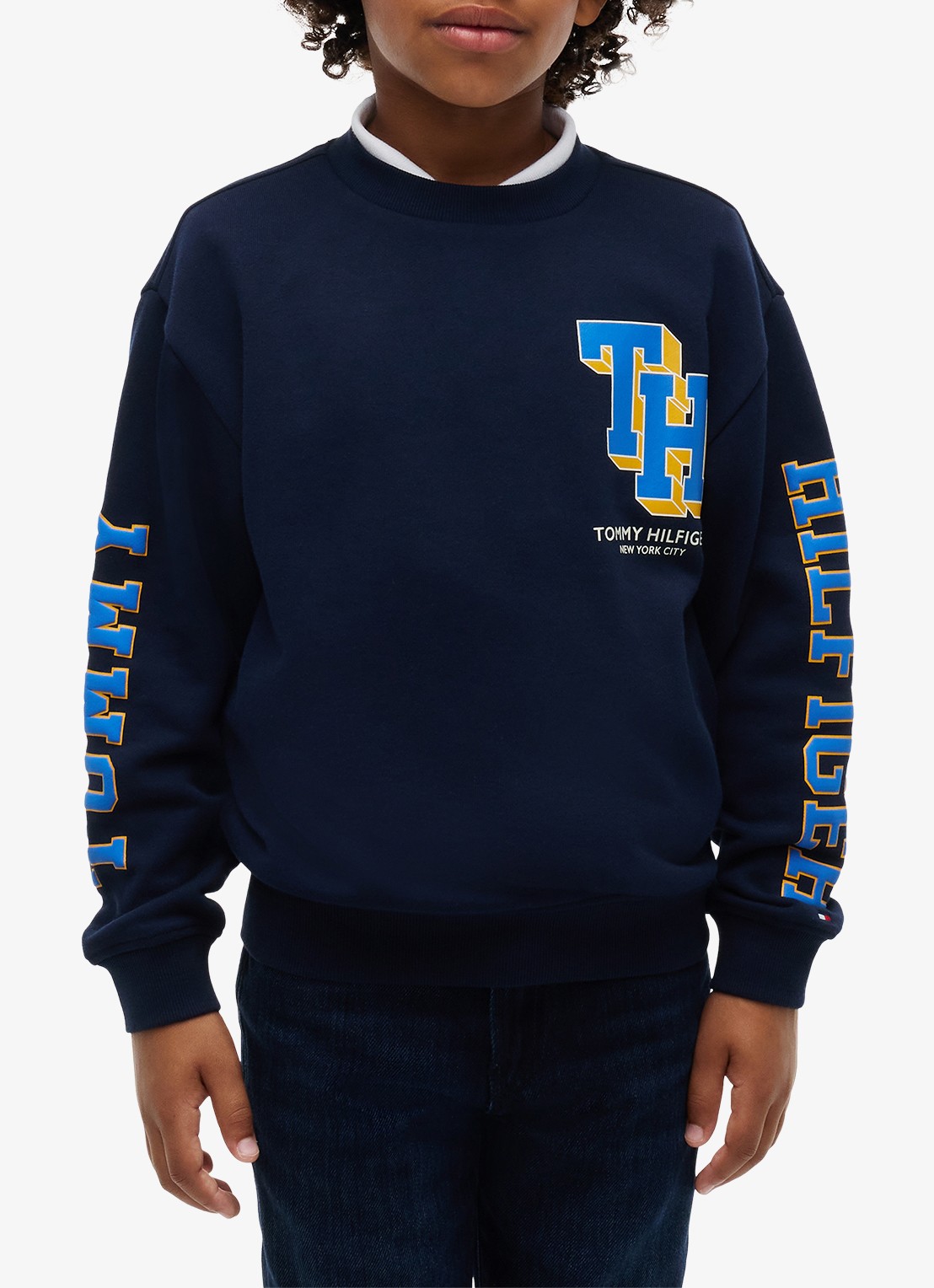 Tommy Hilfiger Sweater met logo - detail donkerblauw