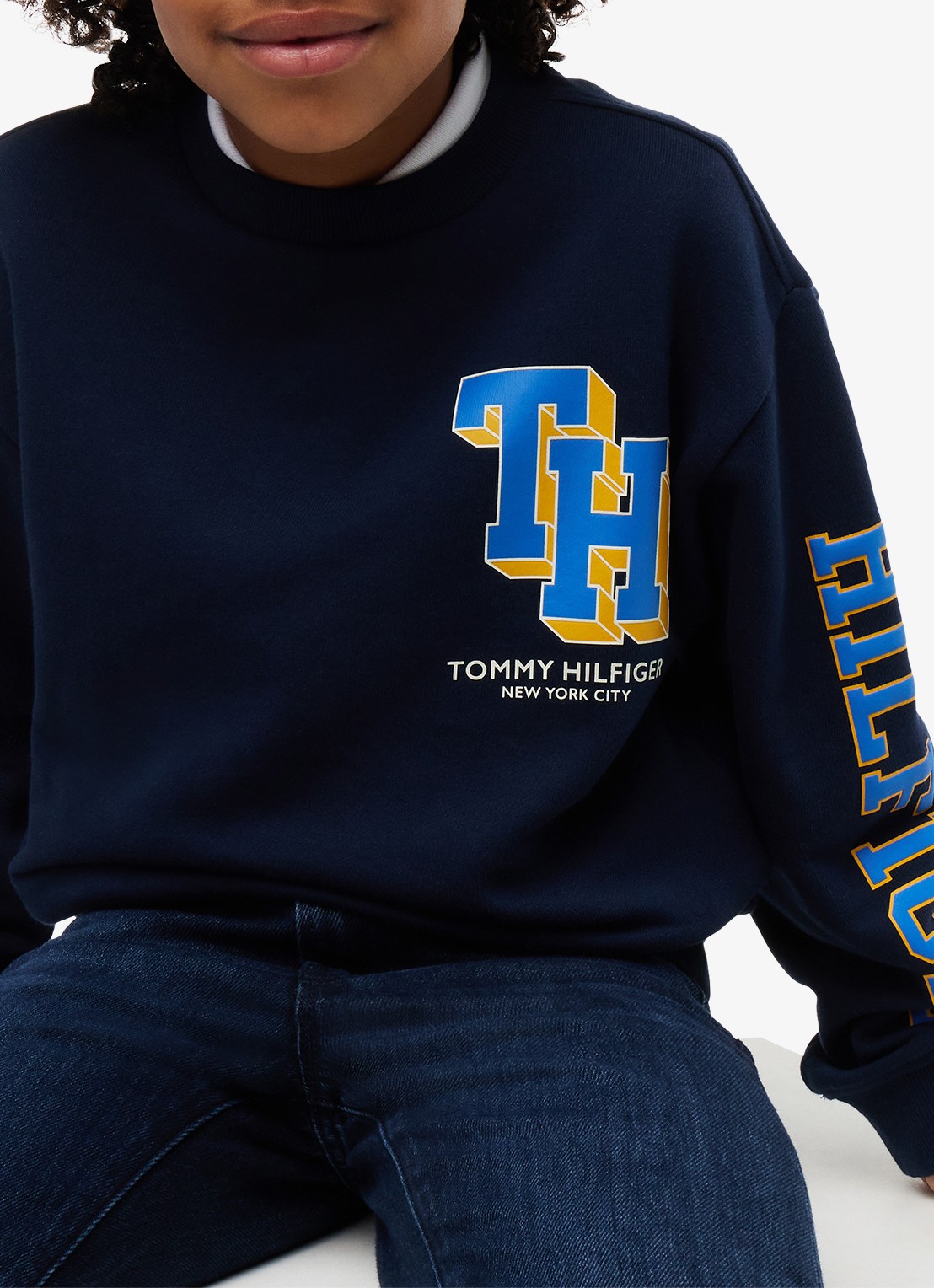 Tommy Hilfiger Sweater met logo - detail 2 donkerblauw