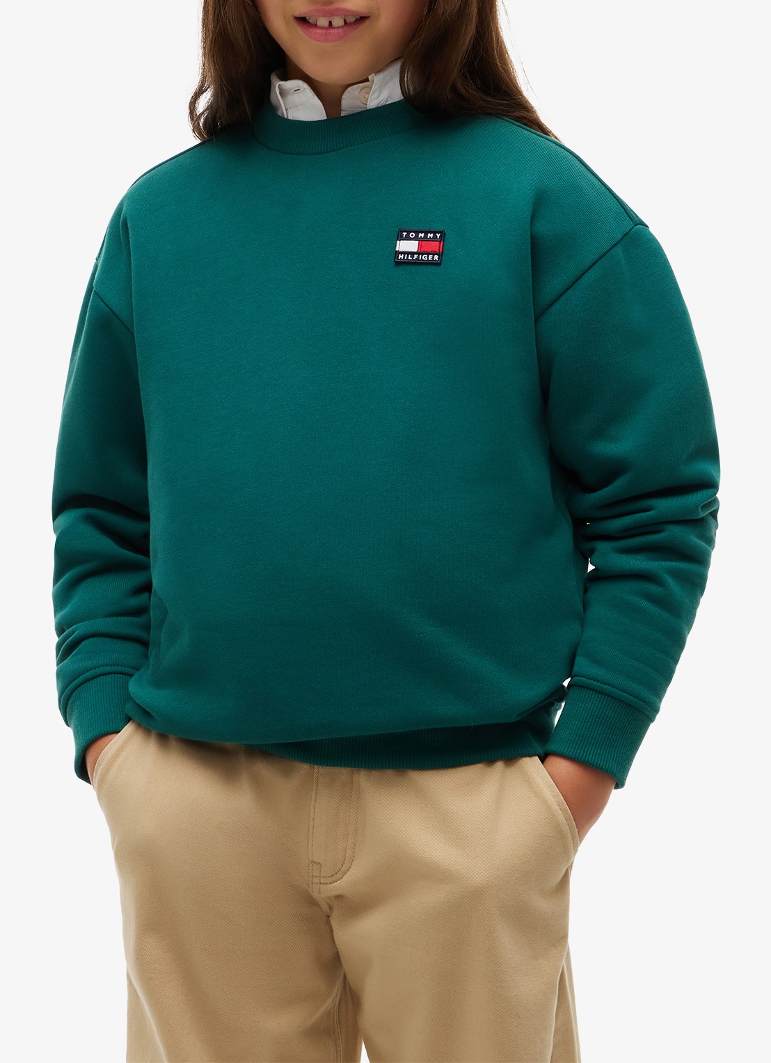 Tommy Hilfiger Sweater met logo  - detail groen