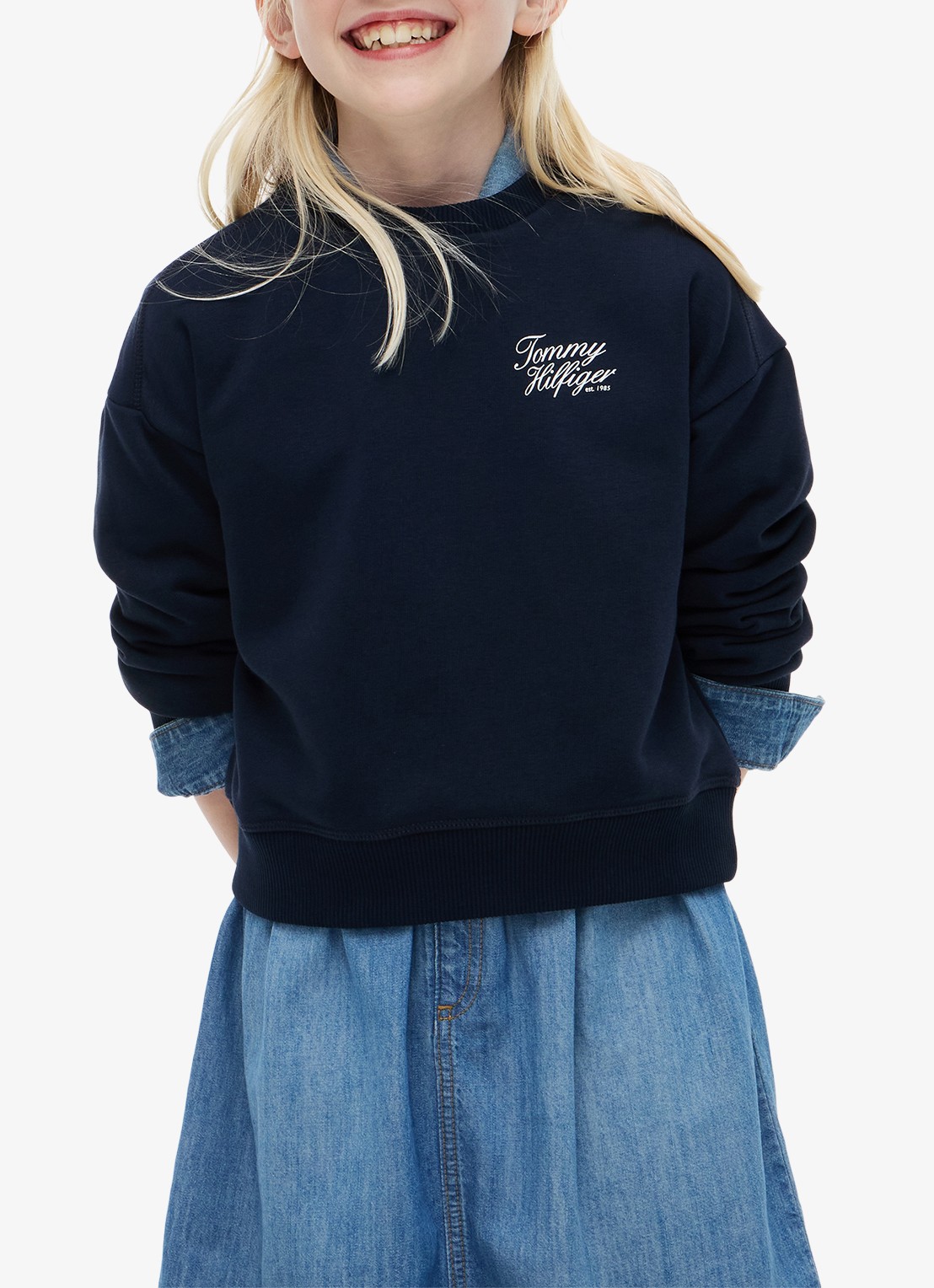 Tommy Hilfiger Sweater met logo - detail 3 donkerblauw