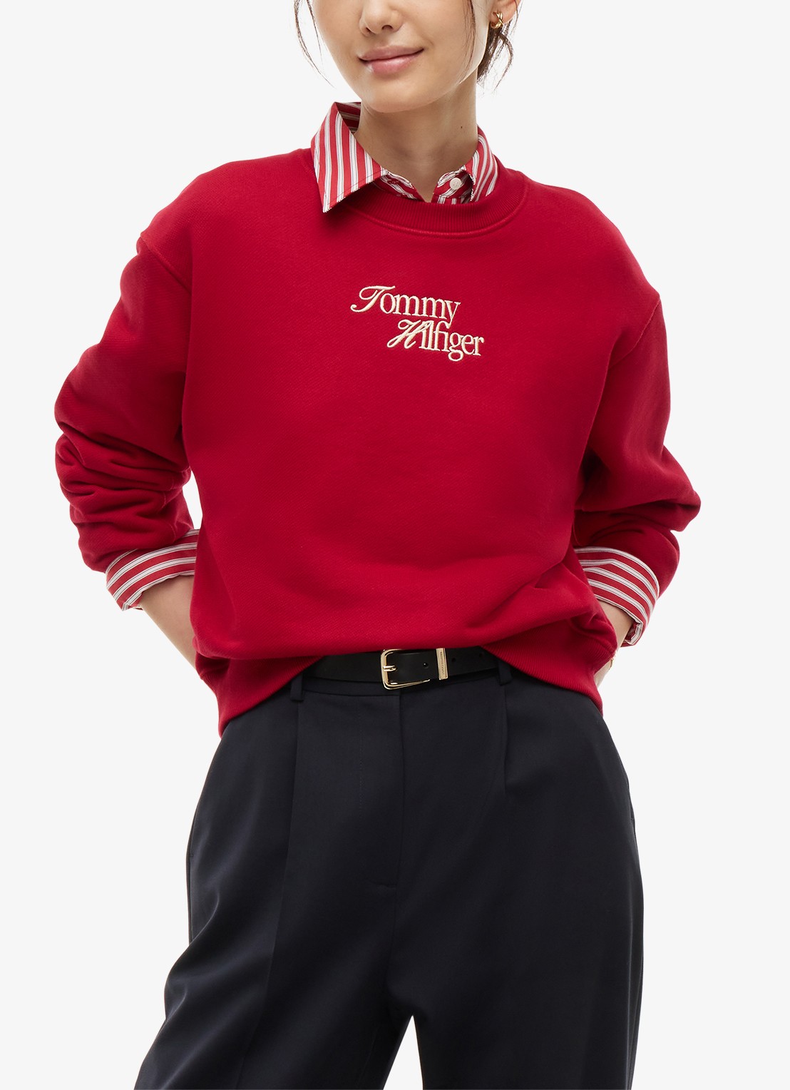 Tommy Hilfiger Sweater met logoborduring - detail rood