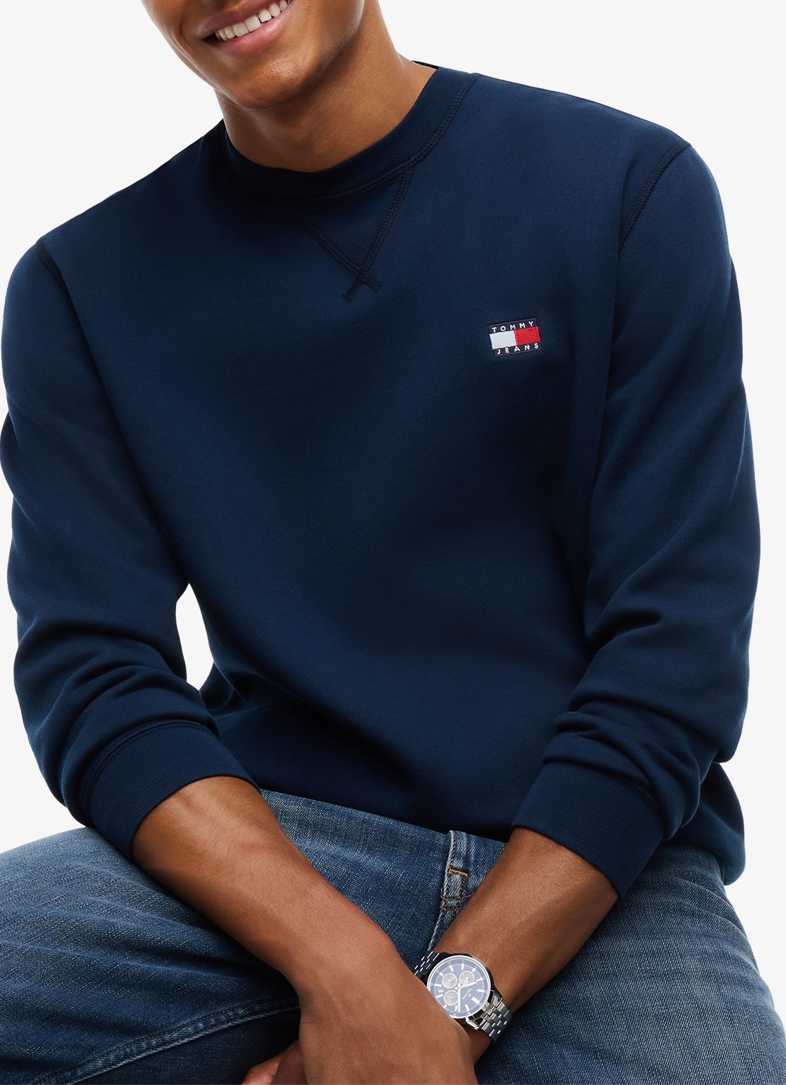 Tommy Hilfiger Sweater met logoborduring - detail 2 donkerblauw
