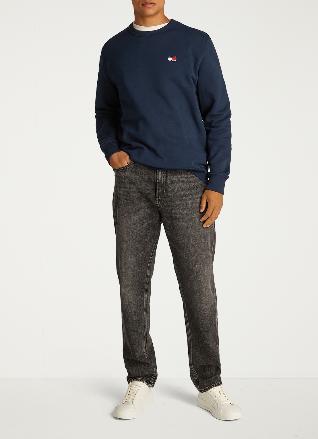 Tommy Hilfiger Sweater met logoborduring - voorkant 2 donkerblauw