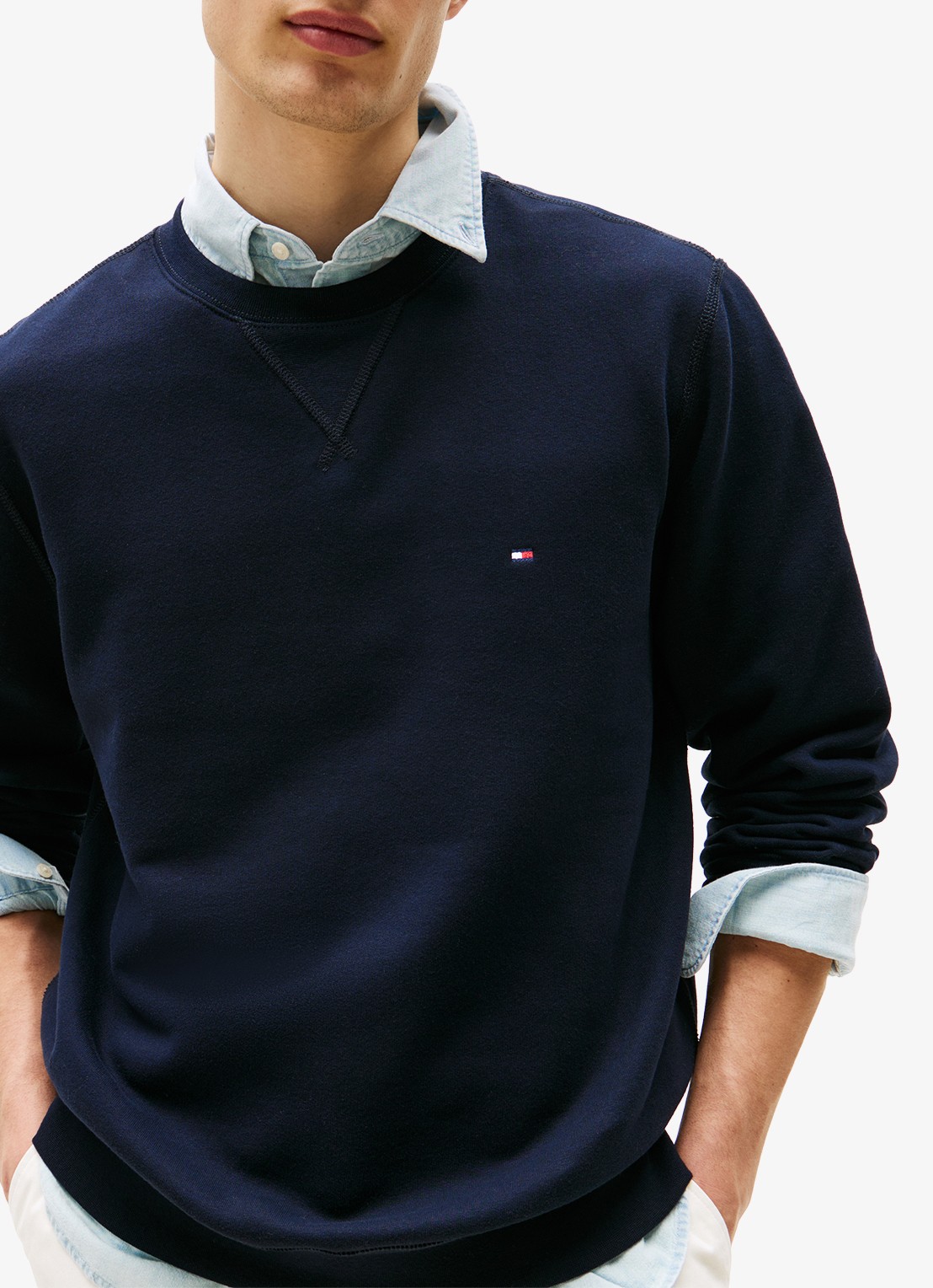 Tommy Hilfiger Sweater met logoborduring - detail 5 donkerblauw